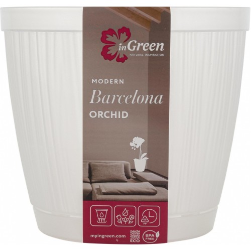 Горшок для цветов InGreen Barcelona Orchid 1,8 л 155 мм белый перламутровый