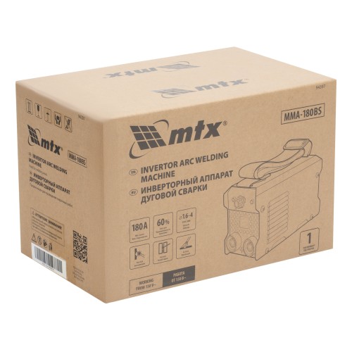Инверторный аппарат дуговой сварки MMA-180BS, 180 А, ПВ 60% MTX  94397