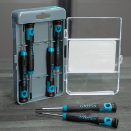 Gross Набор отверток для точной механики, CrMo, двухкомпонентные рукоятки, 6 шт, пластиковый бокс 13347