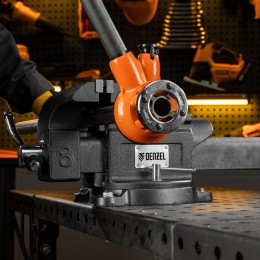 Denzel Тиски слесарные BVH-200, 200 мм, поворотные, стальная направляющая, с наковальней 18686