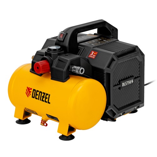 Компрессор DLS750/6 безмасляный малошумный 750 Вт, 140 л/мин,ресивер 6 л Denzel 58019