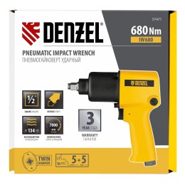 Denzel Ударный пневмогайковерт IW680, 1/2", 7000 об/мин, 680 Нм 57471