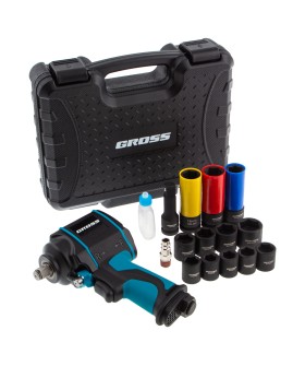 Gross Гайковерт пневматический ударный G985K2, 1/2, 610Нм 9000 об/мин, с набором 17 предметов 57445 Gross Гайковерт пневматический ударный G985K2, 1/2, 610Нм 9000 об/мин, с набором 17 предметов 57445