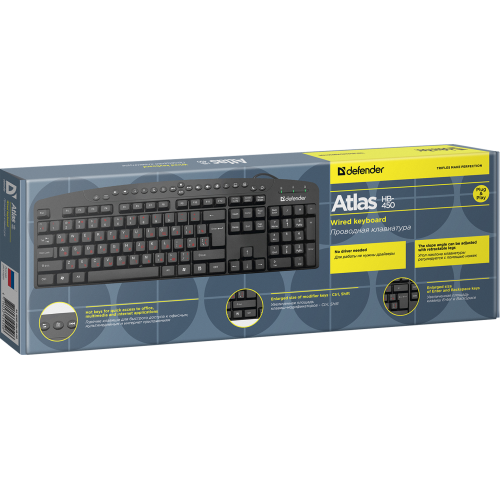 Проводная клавиатура Defender Atlas HB-450 RU,черный,мультимедиа 124 кн.
