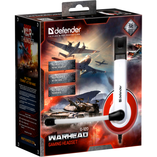 Гарнитура Defender (64098) WARHEAD G-120 красный/белый