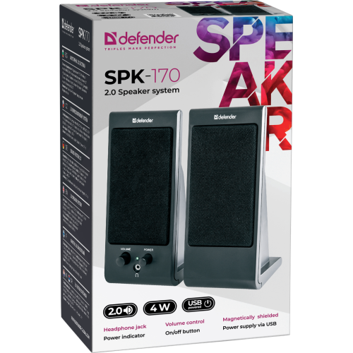 Акустическая 2.0 система Defender SPK-170 черный, 4 Вт, питание от USB