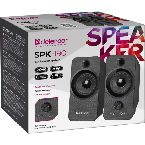 Акустическая 2.0 система Defender SPK-190 черный, 8 Вт, питание от USB