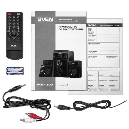 Многофункциональная акустическая система с проигрывателем USB/SD, FM-радио, дисплеем и ПДУ SVEN MS-302 