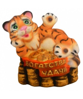 DELTA Копилка 18×19 см ТИГР НА МОНЕТАХ флок АК-29407