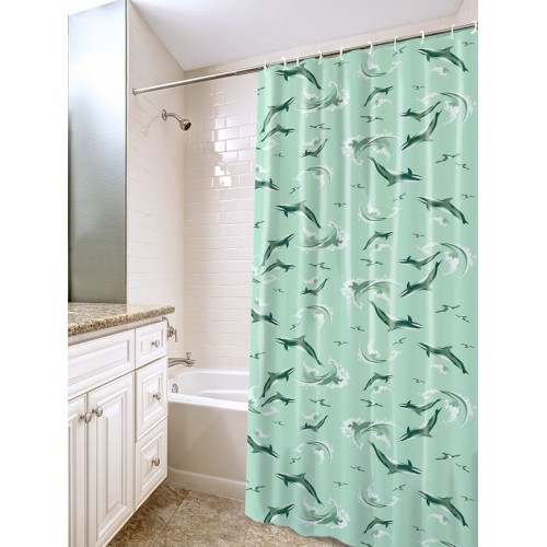 Занавес для ванной комнаты VILINA 180 x 180 см Дельфины 6984 зеленый