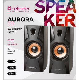 Defender Акустическая 2.0 система Aurora S8 черный, 8 Вт, питание от USB