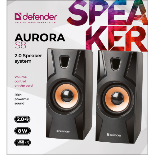 Акустическая 2.0 система Defender Aurora S8 черный, 8 Вт, питание от USB