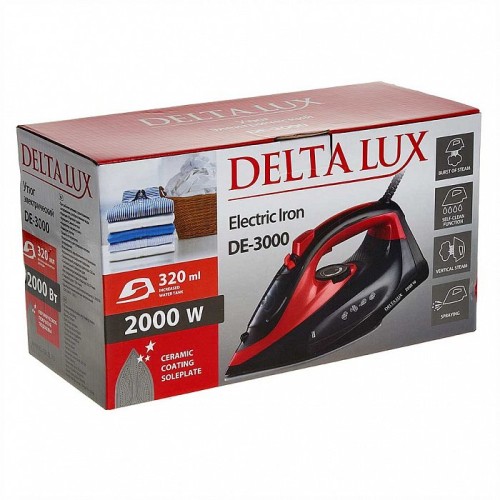 Утюг электрический 2000 Вт черный с красным Delta LUX DE-3000