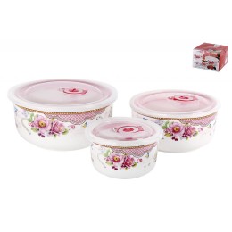 КОРАЛЛ Набор салатников 1/3 с крышкой 10.5см/13см/16см Блум 4888 микс
