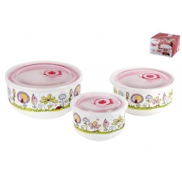 КОРАЛЛ Набор салатников 1/3 с крышкой 10.5см/13см/16см Блум 4888 микс