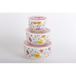 КОРАЛЛ Набор салатников 1/3 с крышкой 10.5см/13см/16см Блум 4888 микс