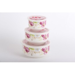 КОРАЛЛ Набор салатников 1/3 с крышкой 10.5см/13см/16см Блум 4888 микс