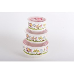 КОРАЛЛ Набор салатников 1/3 с крышкой 10.5см/13см/16см Блум 4888 микс