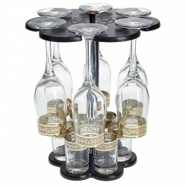 ДЕКОСТЕК Мини-бар 12 предметов на деревянной стойке Твист 1502-ГНМ гравировка, напыление металлами