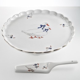 BEATRIX Тортница на ножке Ø29 см с крышкой и лопаткой Гуси МН091X