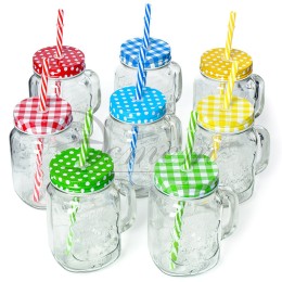 ЭСТЕТ Кружка-банка с крышкой и трубочкой 450 мл 30985-1 микс