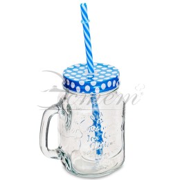 ЭСТЕТ Кружка-банка с крышкой и трубочкой 450 мл 30985-1 микс