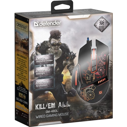 Проводная игровая мышь Defender Kill'em All GM-480L оптика,8кнопок,3200dpi