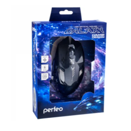 PERFEO Проводная мышь «GALAXY», оптическая, 6 кнопок, USB, чёрная, GAME DESIGN, подсветка 6 цветов PF-1718-GM