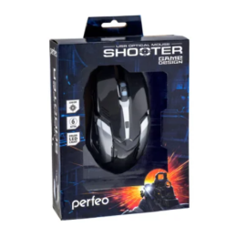 PERFEO Проводная мышь «SHOOTER», оптическая, 6 кнопок, USB, чёрная, GAME DESIGN, подсветка 6 цветов PF-1709-GM