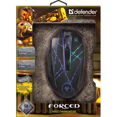 Проводная игровая мышь Defender Forced GM-020L оптика,6кнопок,800-3200dpi
