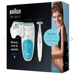BRAUN Эпилятор Silk-épil SES 5-810 WD Wet & Dry с 5 аксессуарами, включая стайлер для зоны бикини.