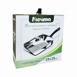 МЕЧТА Сковорода-гриль 28×28 см квадратная АП Гранит star с068803 со съемной ручкой и стеклянной крышкой