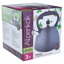 ALPENKOK Чайник со свистком 3 л AK-534 серый гранит, ручка черная