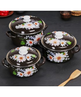 КМК Набор кастрюль (6пр.) Белые георгины-1 коричневый