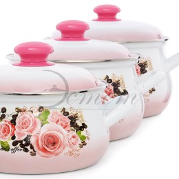 ЭСТЕТ Набор посуды 6пр Розы и кофе грушевидный 2,0 л 3,0 л 4,5 л  ЭТ-71610 