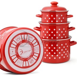 ЭСТЕТ Набор посуды 6 пр Горошинки на красном цилиндрический 2,0 л 3,0 л 4,5 л ЭТ-72412
