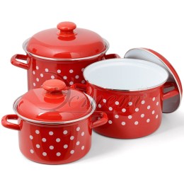 ЭСТЕТ Набор посуды 6 пр Горошинки на красном цилиндрический 2,0 л 3,0 л 4,5 л ЭТ-72412
