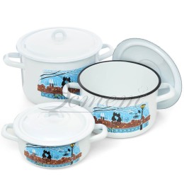 ЭСТЕТ Набор посуды 6 пр Коты на крыше цилиндрический 1,45+2,9+4,3 л  ЭТ-72820