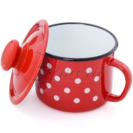 ЭСТЕТ Кружка 1,0 л Горошинки на красном с крышкой  ЭТ-72408