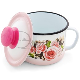 ЭСТЕТ Кружка 1,0 л Розы и кофе с крышкой  ЭТ-71607