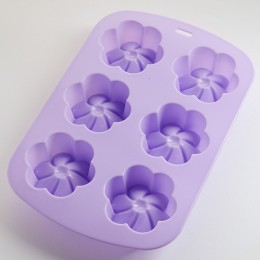 ALPENKOK Форма 25х16,5х3см для выпечки 6 кексов силиконовая AK-6176S Незабудки фиолетовый