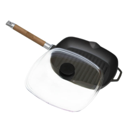 БИОЛ Сковорода-гриль 26см чугунная со съемной ручкой и стеклянной крышкой 1026C