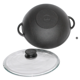 БИОЛ Сковорода WOK чугунная со стеклянной крышкой 26см 0526C