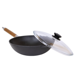 БИОЛ Сковорода WOK чугунная со стеклянной крышкой со съемной ручкой 24см 1524C