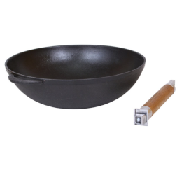 БИОЛ Сковорода WOK чугунная со стеклянной крышкой со съемной ручкой 24см 1524C