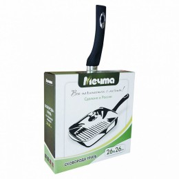 МЕЧТА Сковорода-гриль 28×28 см квадратная АП Гранит star с68803 с несъемной ручкой и стеклянной крышкой