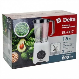 DELTA Блендер стационарный 800 Вт, 1,5 л DL-7317 с пластиковой чашей, белый с черным