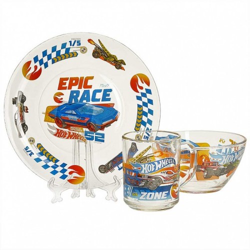 Набор посуды 3 предмета детский КРС-1450 Hot Wheels Epic race (стекло)