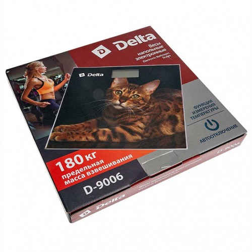 Весы 180 кг 30×30 см электронные напольные DELTA D-9006 Бенгальский кот