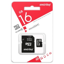 SMARTBUY Флеш карта micro (SB16GBSDCL4-01) MicroSDHC 16GB Сlass4 + адаптер
